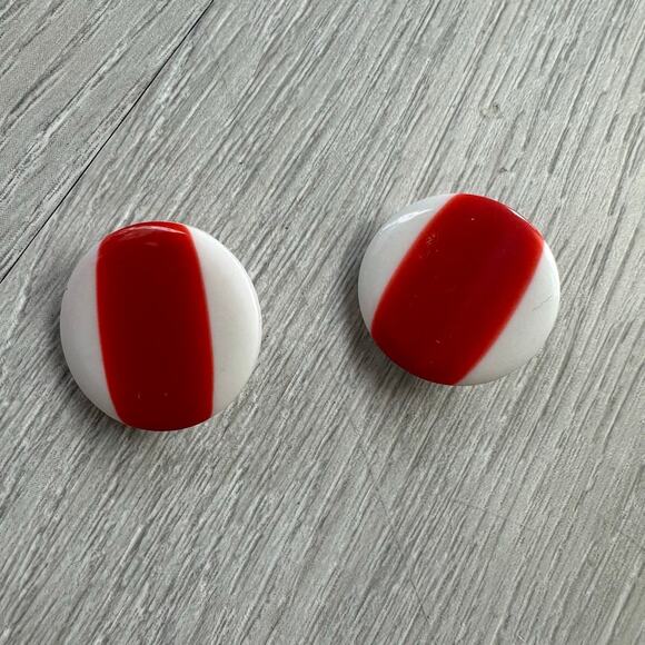 Lot of 2 Red White Stripe Shank Buttons Round ~1" Vintage - Picture 1 of 9
